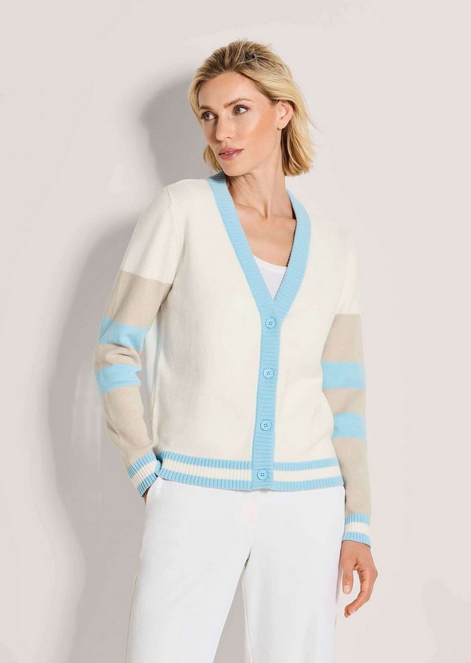 MADELEINE Strickjacke Leichter Cardigan, V-Ausschnitt, Streifenmuster Langarm Sommerjacke mit Knopfleiste, Baumwoll-Mischung von MADELEINE