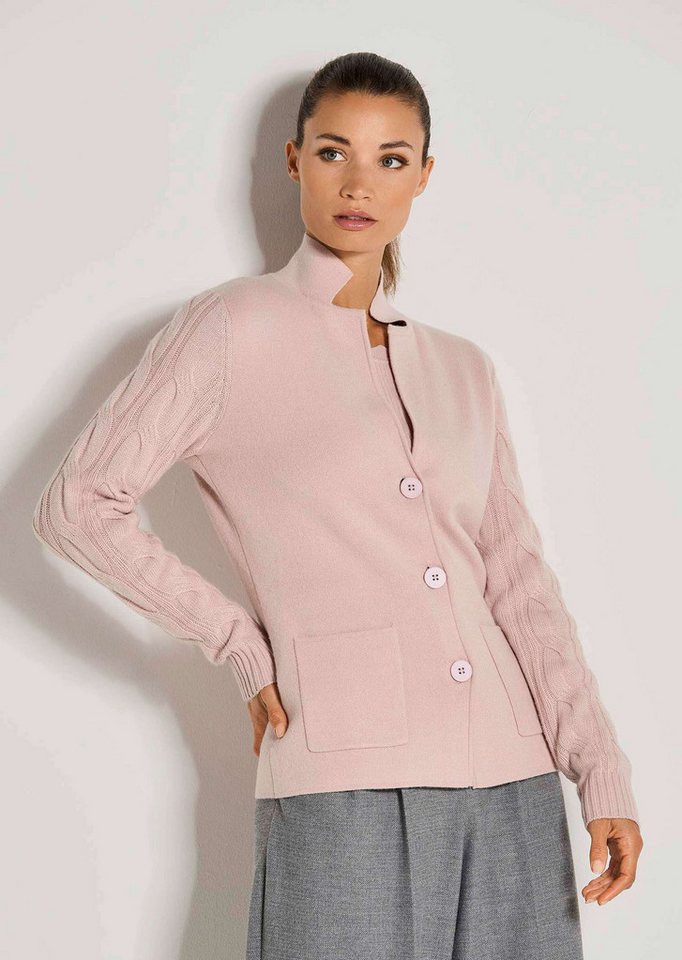 MADELEINE Strickjacke Eleganter Blazer mit Reverskragen Zopfmuster-Ärmel und Knopfleiste, Langarm von MADELEINE