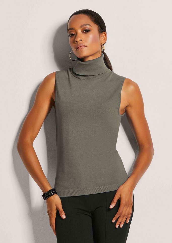 MADELEINE Strickpullover Ärmelloser Rollkragenpullover Viskose-Oberteil ohne Ärmel mit großem Rollkragen, schmeichelnde Länge von MADELEINE