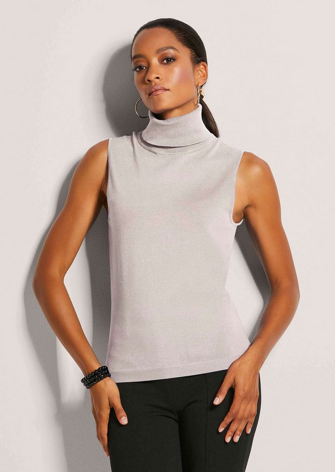 MADELEINE Strickpullover Ärmelloser Rollkragenpullover Viskose-Oberteil ohne Ärmel mit großem Rollkragen, schmeichelnde Länge von MADELEINE