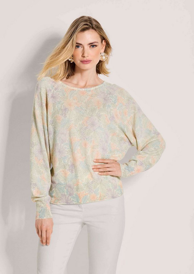 MADELEINE Strickpullover Druckpullover mit zartem Blütenmuster Wollpullover mit U-Boot-Ausschnitt, gerippten Abschlüssen und Langarm von MADELEINE