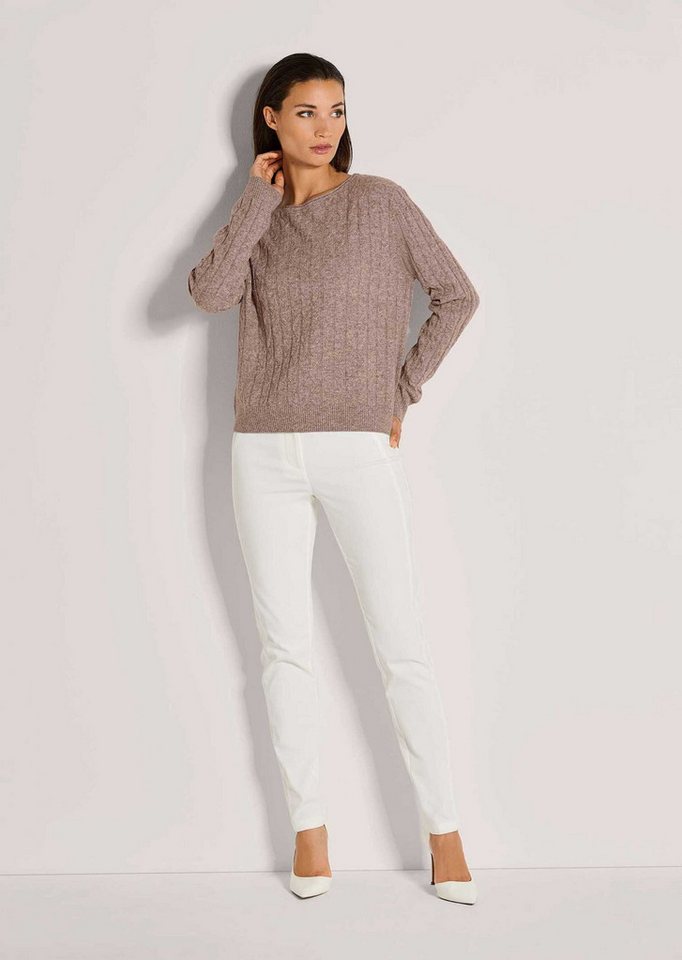 MADELEINE Strickpullover Eleganter Wollpullover mit Zopfmuster Rippstrickpullover mit Rundhals und langen Ärmeln von MADELEINE