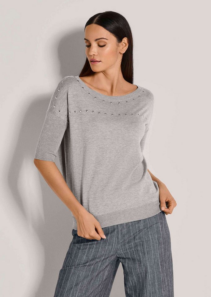 MADELEINE Strickpullover Halbarm-Pullover mit Ziersteinen von MADELEINE