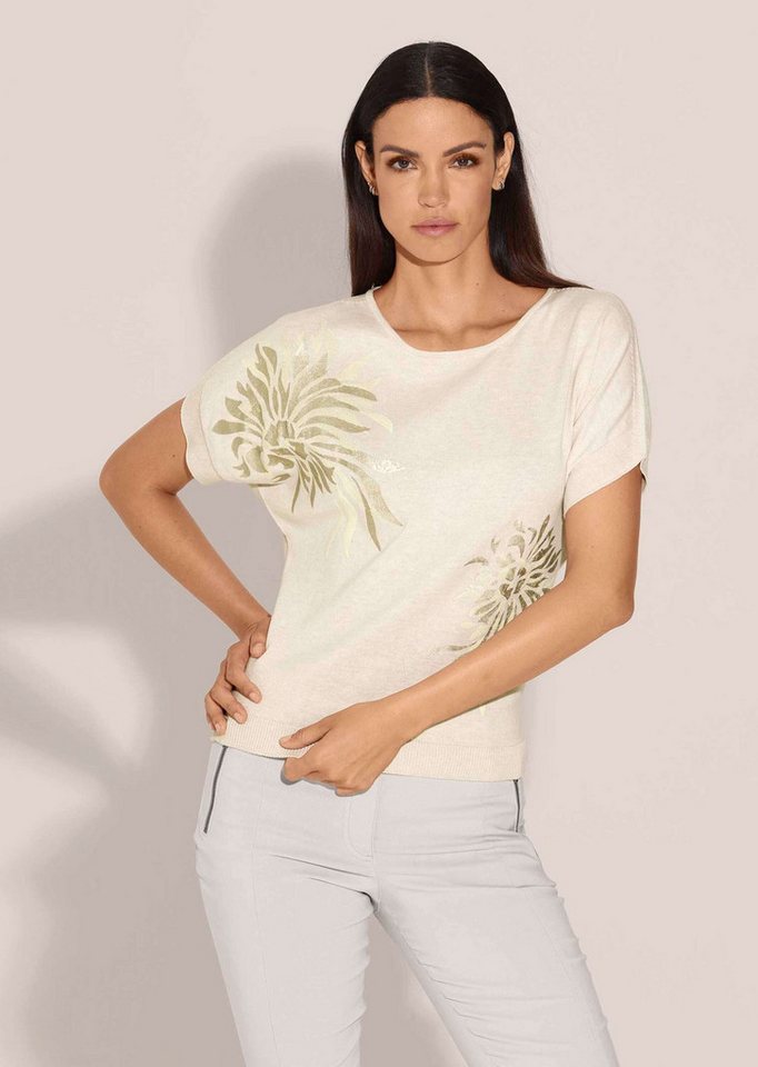MADELEINE Strickpullover Kurzarm-Pullover mit glanzvollem Floral-Print von MADELEINE