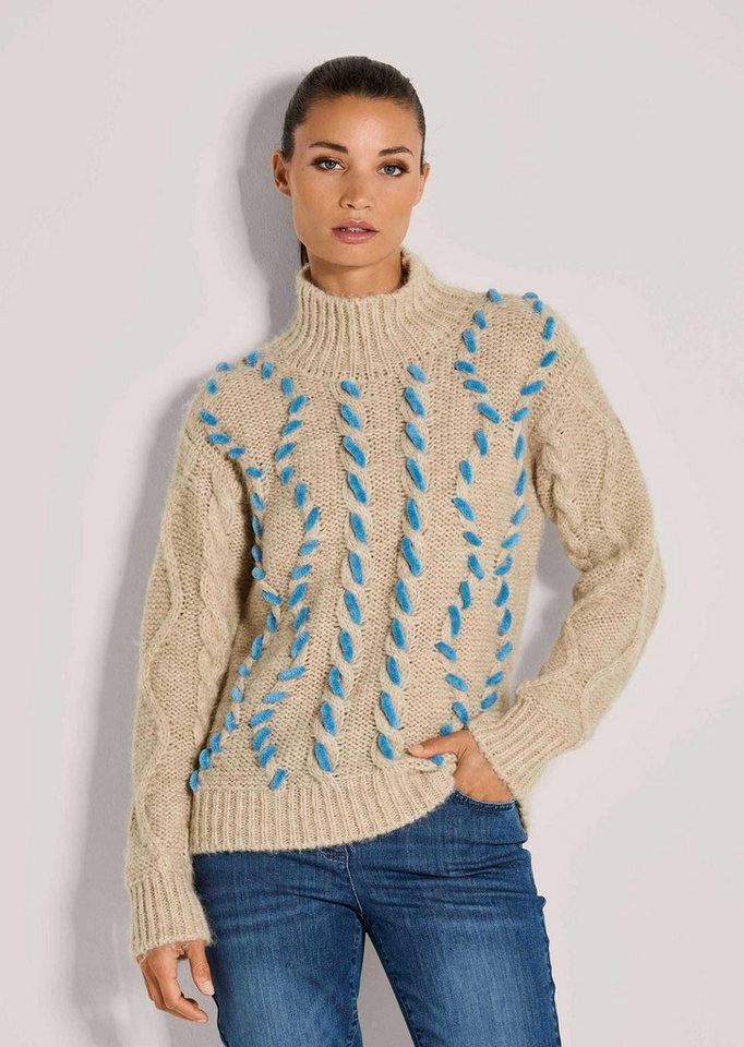 MADELEINE Strickpullover Modischer Grobstrickpullover mit Folklore-Elementen Winterpullover mit Zopf- und Rhomben Muster, Stehkragen und Langarm MADELEINE Strickpullover Modischer Grobstrickpullover mit Folklore-Elementen Winterpullover mit Zopf- und Rhomben Muster, Stehkragen und Langarm von MADELEINE