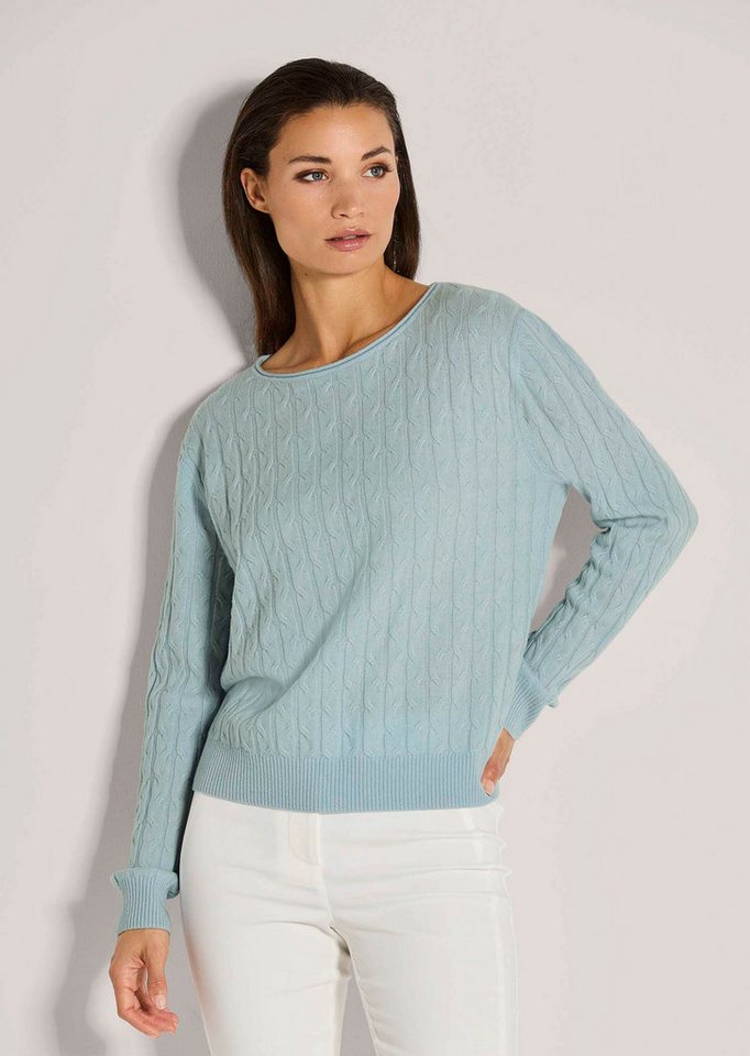 MADELEINE Strickpullover Eleganter Wollpullover mit Zopfmuster Rippstrickpullover mit Rundhals und langen Ärmeln MADELEINE Strickpullover Eleganter Wollpullover mit Zopfmuster Rippstrickpullover mit Rundhals und langen Ärmeln von MADELEINE