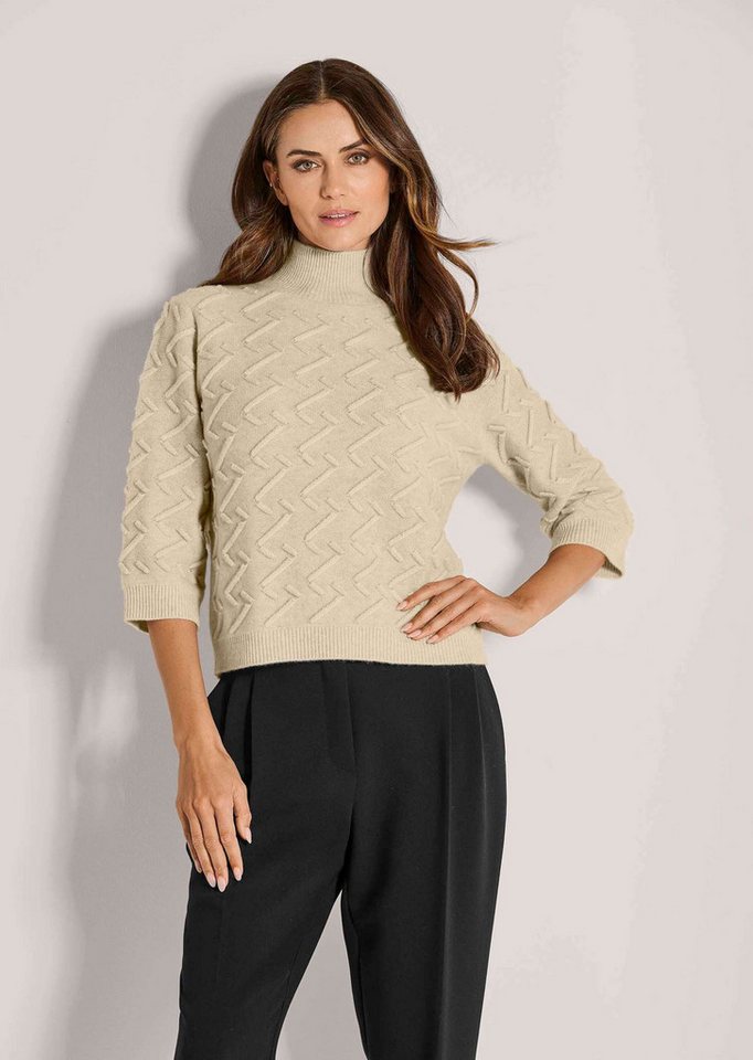 MADELEINE Strickpullover Eleganter Wollpullover mit Zick-Zack-Struktur Rippstrickpullover mit Stehkragen und 3/4-Ärmeln von MADELEINE