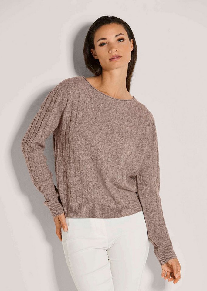 MADELEINE Strickpullover Eleganter Wollpullover mit Zopfmuster Rippstrickpullover mit Rundhals und langen Ärmeln von MADELEINE