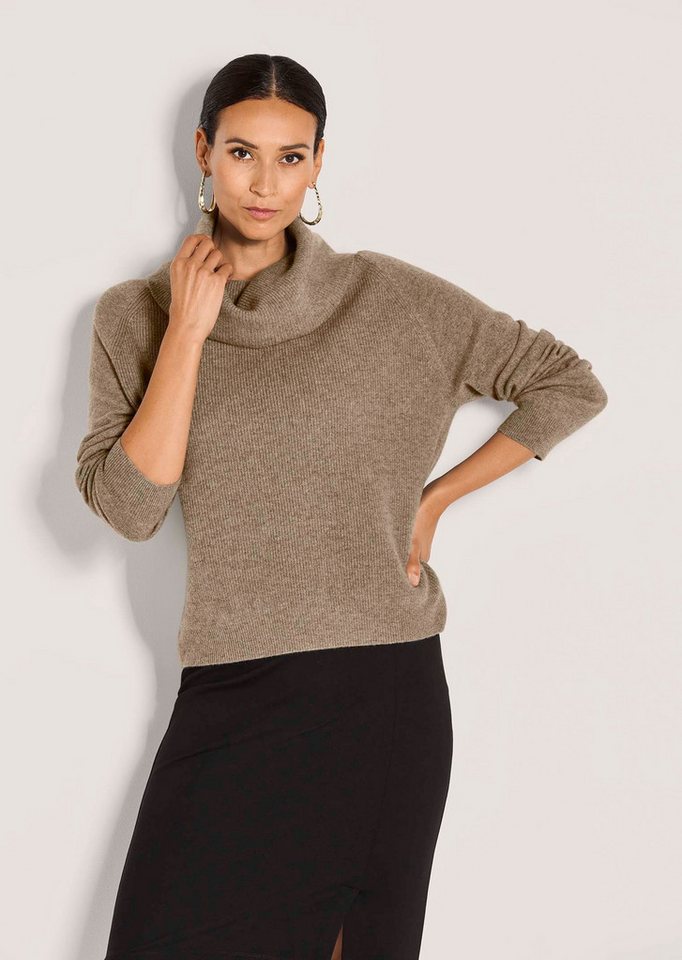 MADELEINE Strickpullover Zeitloser Wollpullover mit Capuchon-Kragen Weicher Winterpullover mit langen Raglanärmeln und Rippstrick-Details von MADELEINE