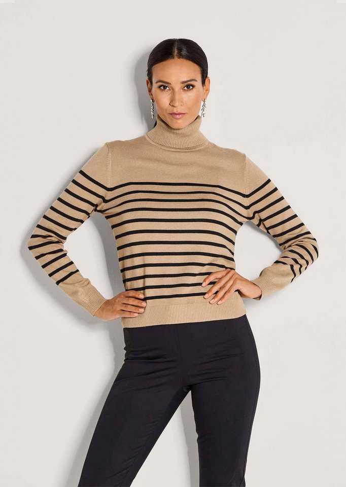 MADELEINE Strickpullover Eleganter Streifenpullover mit Stehkragen Weicher Glattstrickpullover mit Rippstrick-Details und Langarm von MADELEINE
