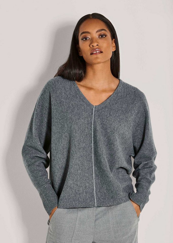 MADELEINE Strickpullover Melierter Feinstrickpullover mit Kaschmir Pullover mit V-Ausschnitt, Rippbündchen und langen Ärmeln von MADELEINE