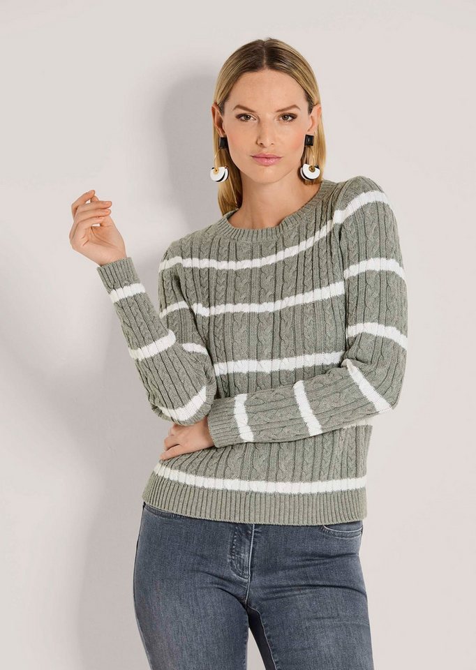 MADELEINE Strickpullover Moderner Baumwollpullover mit Zopfmuster und Ringel-Design Kurz geschnittener Herbstpullover mit Rundhals und Langarm MADELEINE Strickpullover Moderner Baumwollpullover mit Zopfmuster und Ringel-Design Kurz geschnittener Herbstpullover mit Rundhals und Langarm von MADELEINE