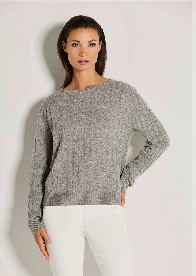 MADELEINE Strickpullover Eleganter Wollpullover mit Zopfmuster Rippstrickpullover mit Rundhals und langen Ärmeln MADELEINE Strickpullover Eleganter Wollpullover mit Zopfmuster Rippstrickpullover mit Rundhals und langen Ärmeln von MADELEINE
