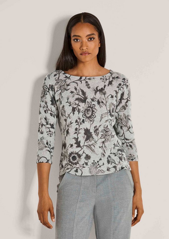 MADELEINE Strickpullover Eleganter Strickpullover mit floralem Druck Flauschiger Glattstrickpullover mit U-Boot-Ausschnitt und 3/4-Ärmeln von MADELEINE