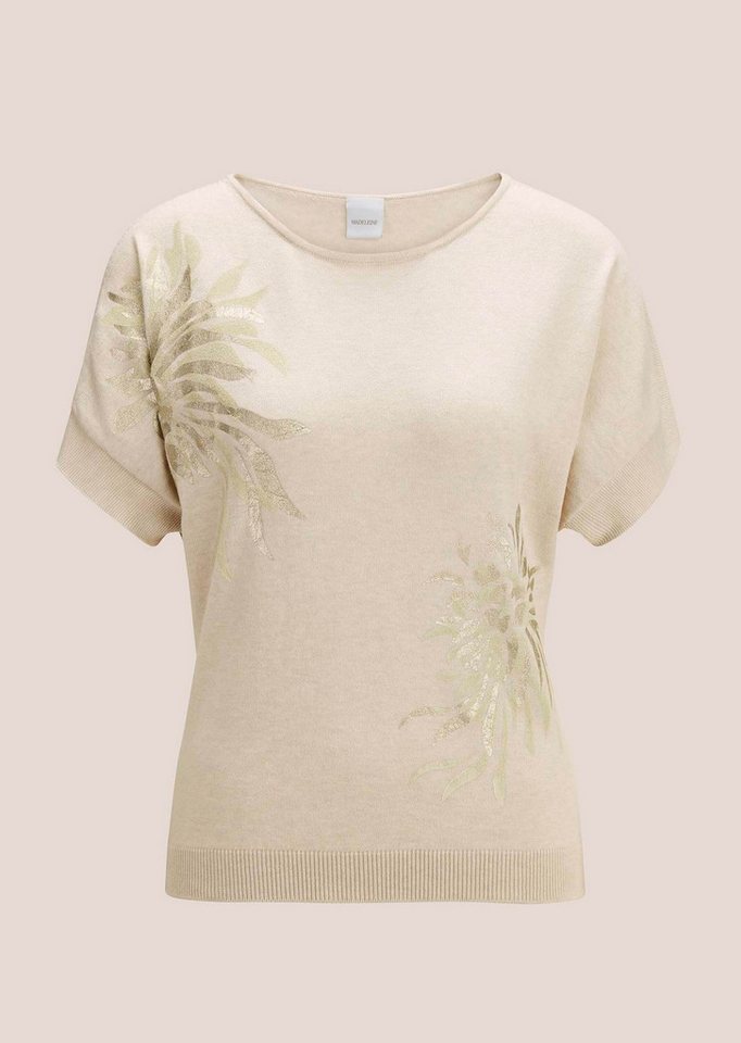 MADELEINE Strickpullover Kurzarm-Pullover mit glanzvollem Floral-Print von MADELEINE
