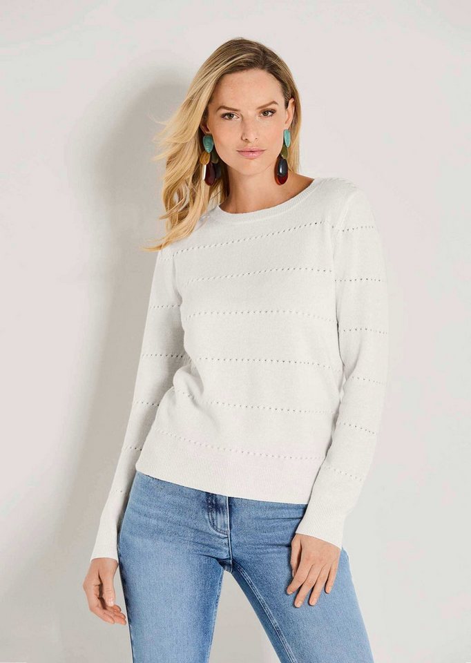 MADELEINE Strickpullover Luxuriöser Kaschmirpullover mit Ajour-Muster Melierter Pullover mit Rundhalsausschnitt, Rippenblenden und Langarm von MADELEINE