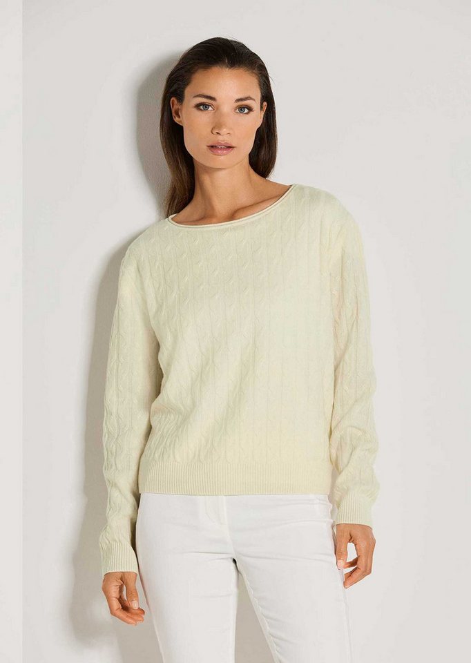 MADELEINE Strickpullover Eleganter Wollpullover mit Zopfmuster Rippstrickpullover mit Rundhals und langen Ärmeln von MADELEINE