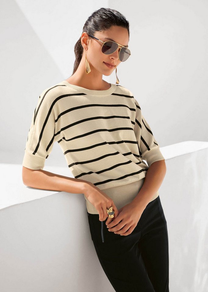MADELEINE Strickpullover Ringelpullover im maritimen Look Halbarmshirt mit markantem Rippenbund und U-Boot-Ausschnitt von MADELEINE