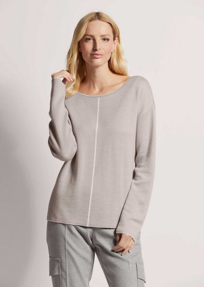 MADELEINE Strickpullover Baumwollpullover mit Rundhals Langarmshirt mit Rundhals, Seitenschlitzen und Langarm von MADELEINE