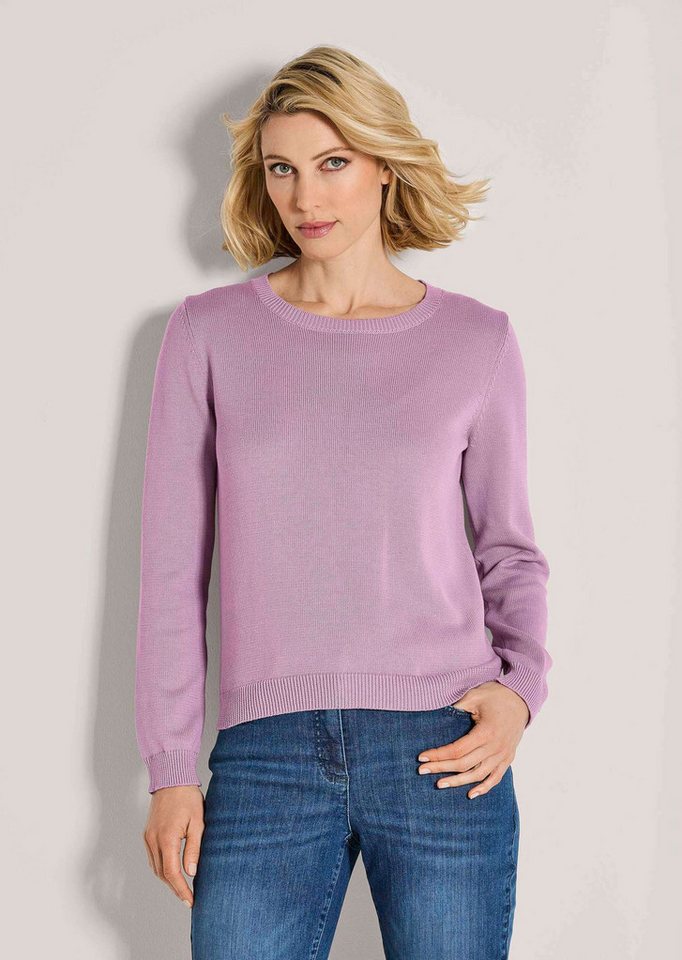 MADELEINE Strickpullover Schlichter Baumwollpullover mit Rundhals Zeitloses Langarmshirt mit Langarm und Rippenblenden von MADELEINE