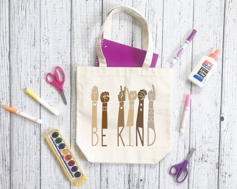 Be Kind American Sign Language Tote Bag | Asl Multi Color Diversity Tasche Inspirational School Canvas Geschenk von MADFuns