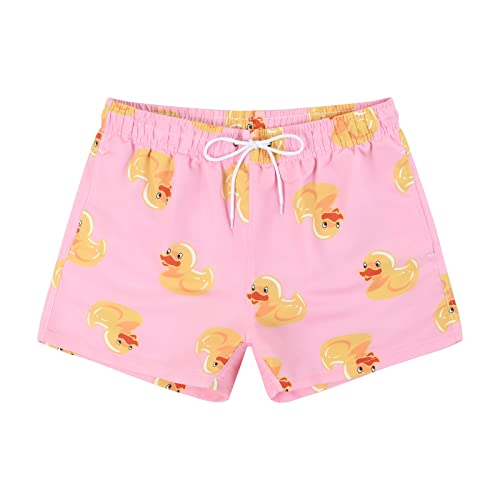 MADHERO Herren Badehose, kurz, lustig, Badehose mit Netzfutter, 7,6 cm, Pinke kleine Ente, Small von MADHERO