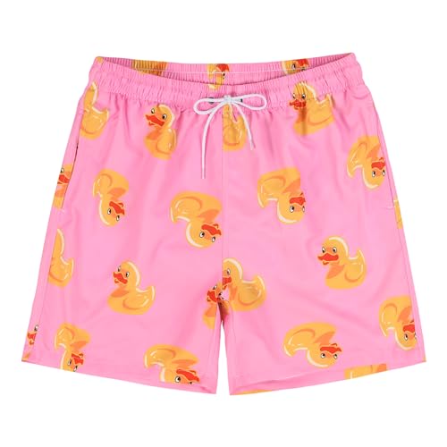MADHERO Herren-Badehose mit lustigem Muster, mit Netzfutter, Badeshorts, Rosa Ente, XX-Large von MADHERO