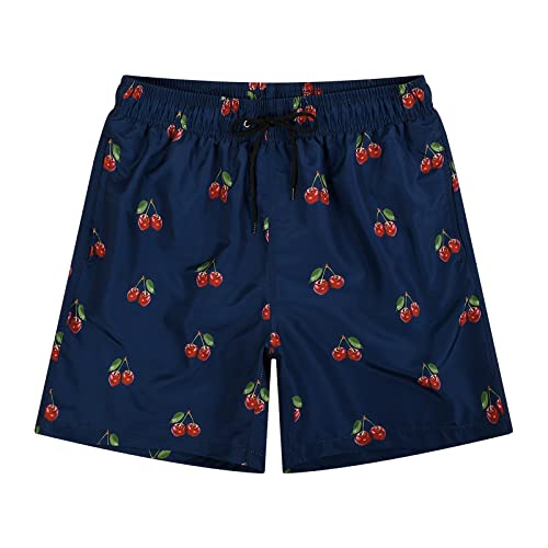 MADHERO Herren Badehose mit lustigem Muster und Netzfutter, Kirsche Marineblau, Large von MADHERO