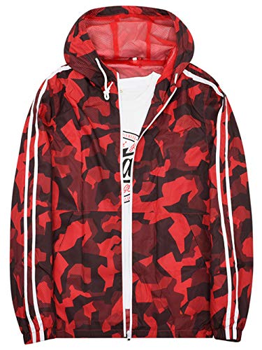 MADHERO Herren Windbreaker leichte Camo Softshelljacke mit Kapuze - Rot - Mittel von MADHERO