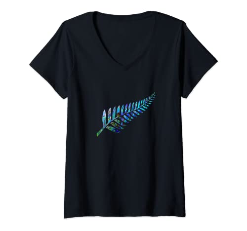 Damen Neuseeland Farn T-Shirt mit V-Ausschnitt von MADJACK TEES