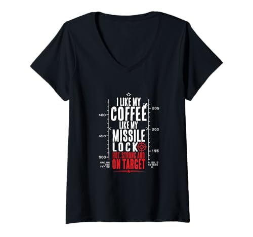Damen Pilot-Videospiel-Gamer-Kaffeetrinker mit Missile-Lock T-Shirt mit V-Ausschnitt Damen Pilot-Videospiel-Gamer-Kaffeetrinker mit Missile-Lock T-Shirt mit V-Ausschnitt von MADJACK TEES