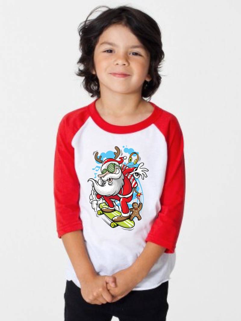 Skater Santa Claus Rad Raglan Cool Christmas Party Shirt T-Shirt Lustige T-Shirt Mlg-1260 von MADLABSTEES