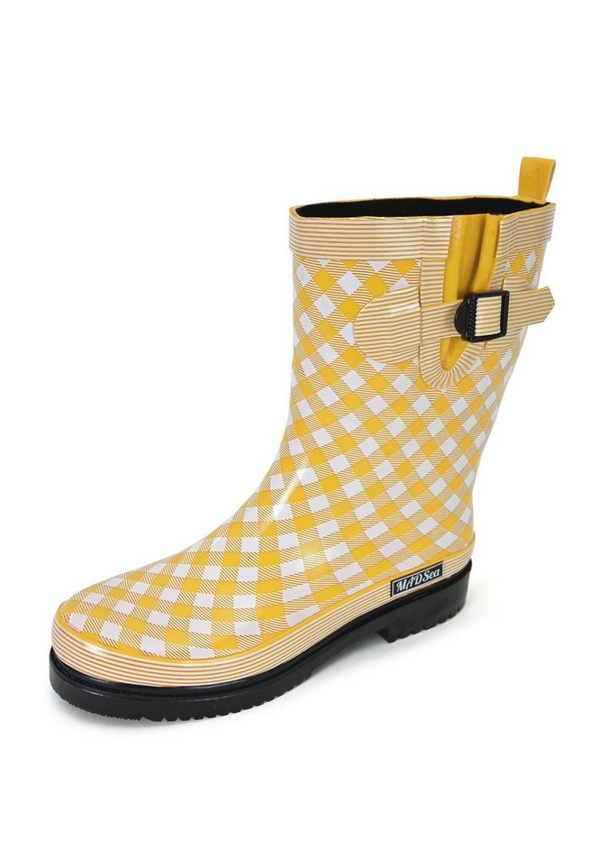 MADSea Checkered Gummistiefel gelb karierter Stiefel mit Deko-Schnalle MADSea Checkered Gummistiefel gelb karierter Stiefel mit Deko-Schnalle von MADSea