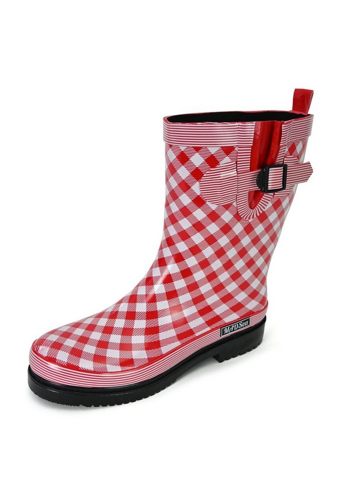 MADSea Checkered Gummistiefel rot karierter Stiefel mit Deko-Schnalle von MADSea
