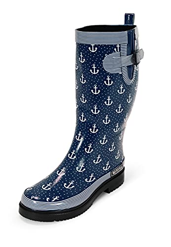 MADSea Damen Gummistiefel Ocean Anchor High Langschaft, Dunkelblau mit weißen Ankern, Größe:38 von MADSea