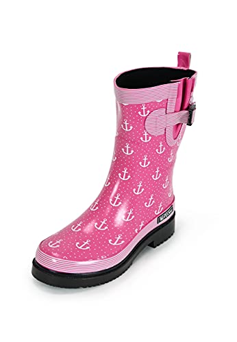 MADSea Damen Gummistiefel Ocean Anchor Halbschaft | Regenstiefel wasserdicht mit Dehnfalte Gartenschuh mit Anker Motiv, Pink mit Weißen Ankern, 39 EU von MADSea