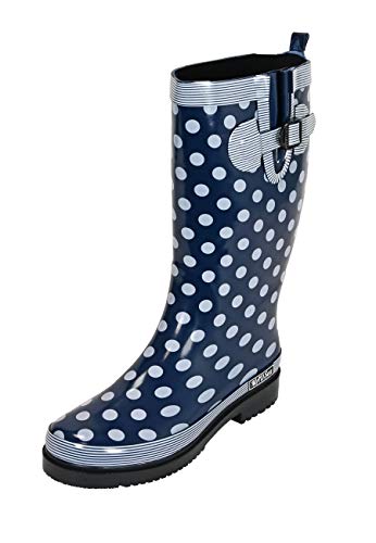 MADSea Damen Gummistiefel Ocean High Langschaft, Dunkelblau mit weißen Punkten, von MADSea