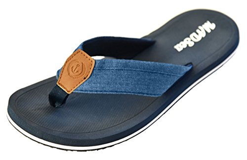 MADSea Damen Herren Zehenstegpantolette Marina | Flip Flop Zehentrenner Thong Sandale | Badelatschen Sommer Strand, Farbe:dunkelblau/multi, Größe:43 EU von MADSea