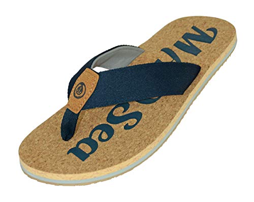 MADSea Herren Zehenstegpantolette Nature | Flip Flop Zehentrenner Sandale Strand Sommer | Korkoptik dunkelblau grau, Größe:36 EU von MADSea