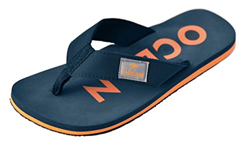 MADSea Damen Herren Zehenstegpantolette Ocean Zehentrenner Sandale dunkelblau orange, Farbe:dunkelblau, Größe:42 EU von MADSea