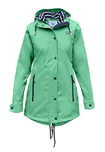 MADSea Damen Regenmantel Friesennerz 620 | halblanger wasserdichter Regenparka | winddicht mit maritimen, weiß/blauen Innenfutter, Lindgrün, Größe:38 von MADSea