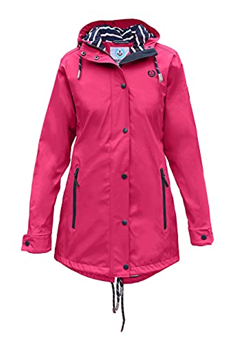 MADSea Damen Regenmantel Friesennerz 62058 | halblanger wasserdichter Regenparka | winddicht mit maritimen, weiß/blauen Innenfutter | Kapuze Außentaschen mit Reißverschluss, pink, 48 von MADSea