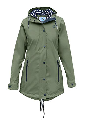 MADSea Damen Regenmantel Friesennerz 620 | halblanger wasserdichter Regenparka | winddicht mit maritimen, weiß/blauen Innenfutter, Oliv, Größe:48 von MADSea