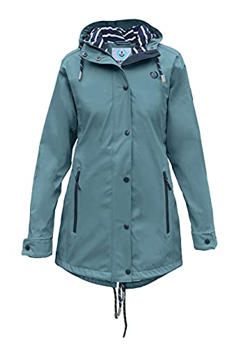 MADSea Damen Regenmantel Friesennerz 620 | halblanger wasserdichter Regenparka | winddicht mit maritimen, weiß/blauen Innenfutter, Petrolblau, Größe:48 von MADSea