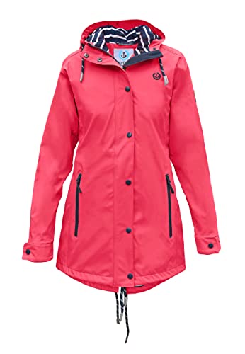 MADSea Damen Regenmantel Friesennerz 620 | halblanger wasserdichter Regenparka | winddicht mit maritimen, weiß/blauen Innenfutter, Azalea Pink, Größe:36 von MADSea