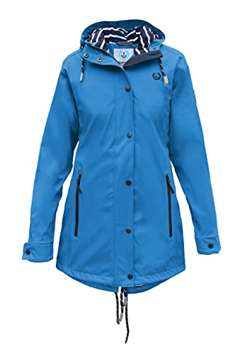 MADSea Damen Regenmantel Friesennerz 620 | halblanger wasserdichter Regenparka | winddicht mit maritimen, weiß/blauen Innenfutter, Blau, Größe:38 von MADSea