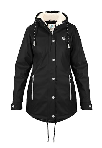 MADSea Damen Regenmantel Friesennerz mit Teddyfleece warm gefüttert Regenjacke wasserdicht, Größe:48, Farbe:schwarz von MADSea