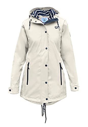 MADSea Damen Regenmantel Friesennerz 620 | halblanger wasserdichter Regenparka | winddicht mit maritimen, weiß/blauen Innenfutter, Sand, Größe:38 von MADSea