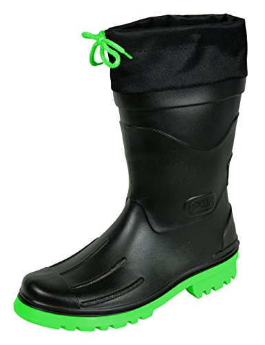 MADSea Herren Jungen Gummistiefel Nils-Hannes | Halbhoher wasserdichter, ungefütterter Regenstiefel | mit verschnürbarer Nylonstulpe farbigen Sohle, schwarz/hellgrün, 45 von MADSea