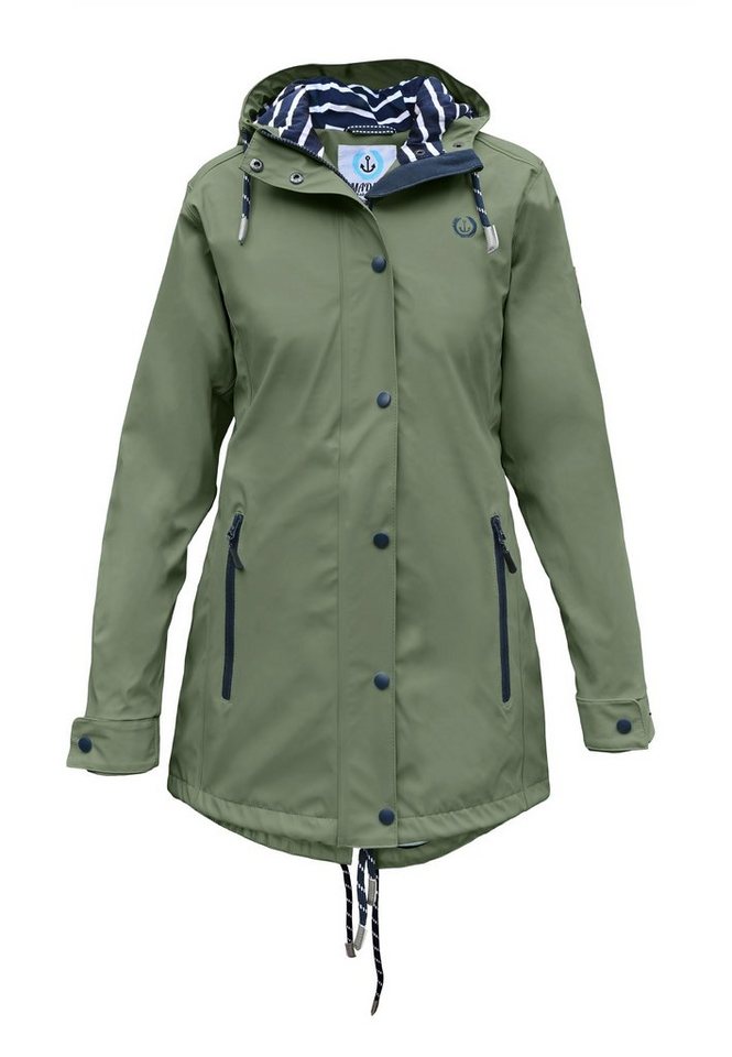 MADSea Regenjacke Friesennerz Oliv taillierter Regenmantel mit gestreiftem Innenfutter von MADSea